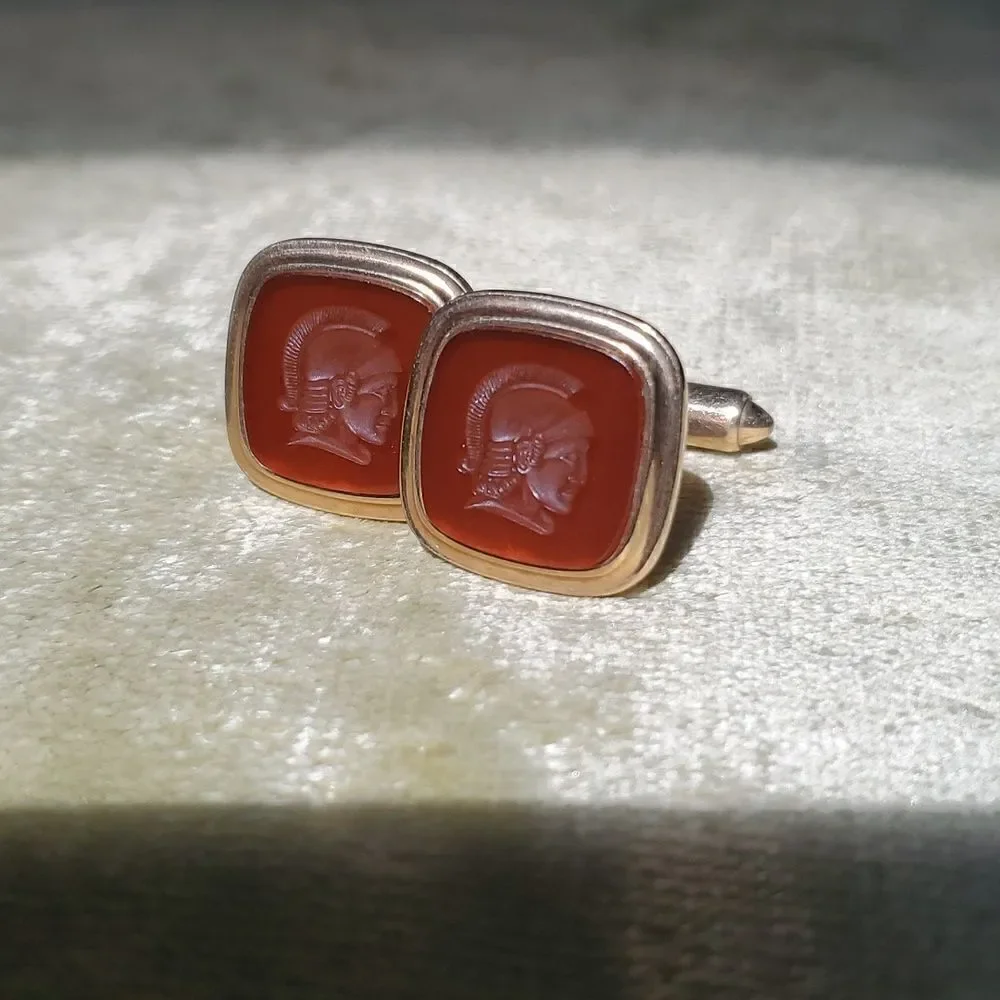 KREMENTZ | Amber Intaglio Glass and Gold Roman Soldier